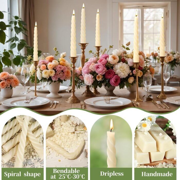 8 Pack Beeswax Taper Candles,7in Spiral Taper Candle Sticks,7 Hour White Beeswax... - Image 6