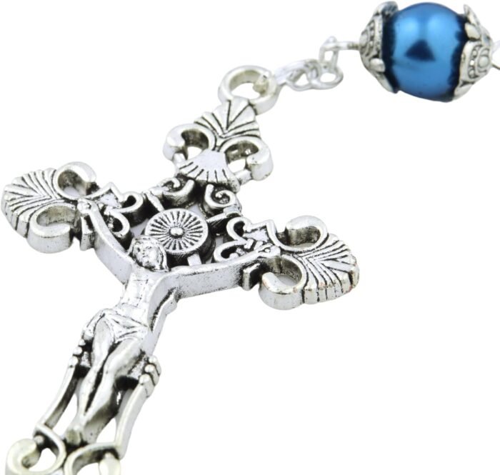 Blue Head of Christ Cameo Rosary, Catholic Antique Glass Prayer Beads, Religious... - Image 5