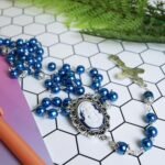 Blue Head of Christ Cameo Rosary, Catholic Antique Glass Prayer Beads, Religious... - Image 7