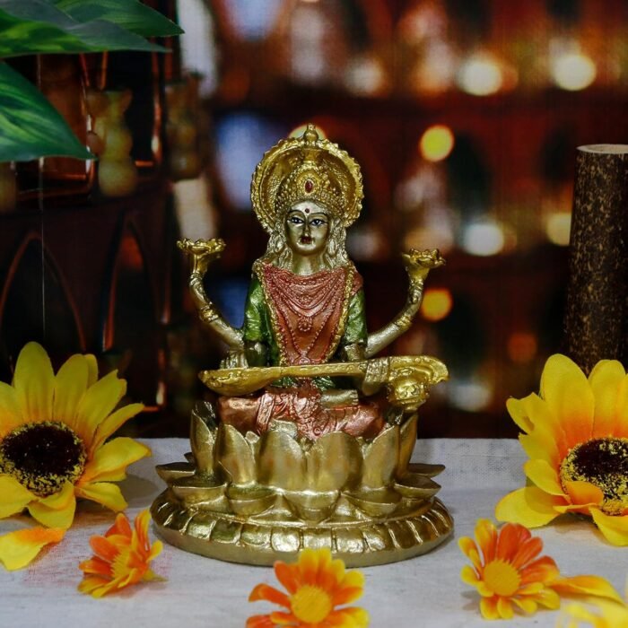 Hindu Goddess Saraswati Statue - 4.4" H Indian God Saraswati Idol Sculpture Diwa... - Image 4