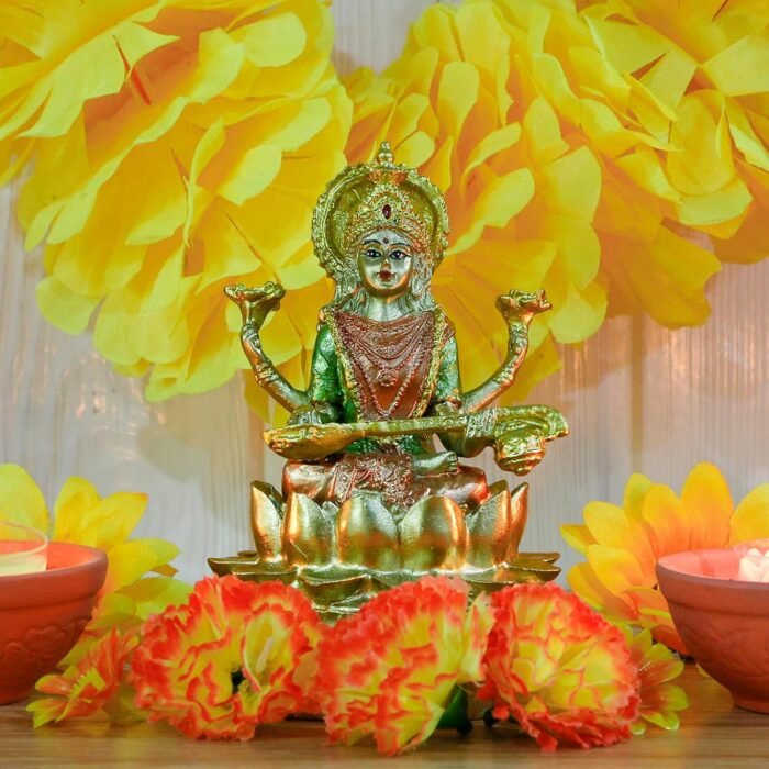 Hindu Goddess Saraswati Statue - 4.4" H Indian God Saraswati Idol Sculpture Diwa... - Image 5