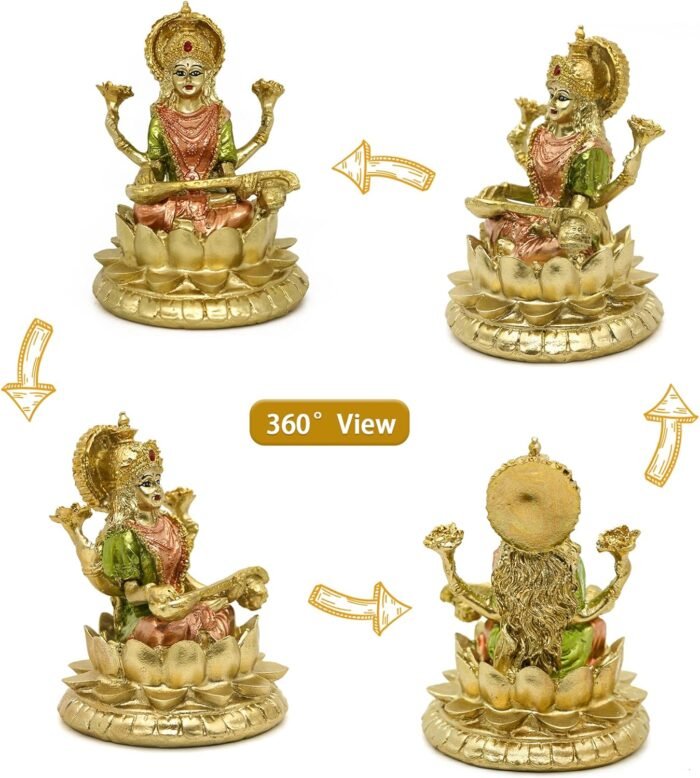 Hindu Goddess Saraswati Statue - 4.4" H Indian God Saraswati Idol Sculpture Diwa... - Image 6