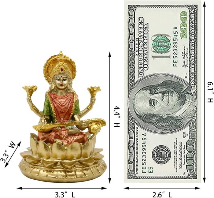 Hindu Goddess Saraswati Statue - 4.4" H Indian God Saraswati Idol Sculpture Diwa... - Image 7