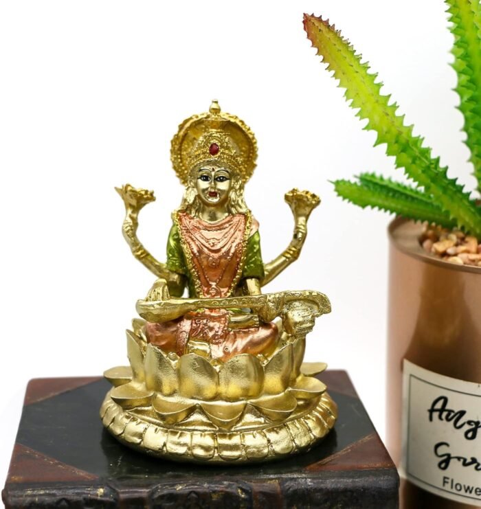 Hindu Goddess Saraswati Statue - 4.4" H Indian God Saraswati Idol Sculpture Diwa... - Image 10
