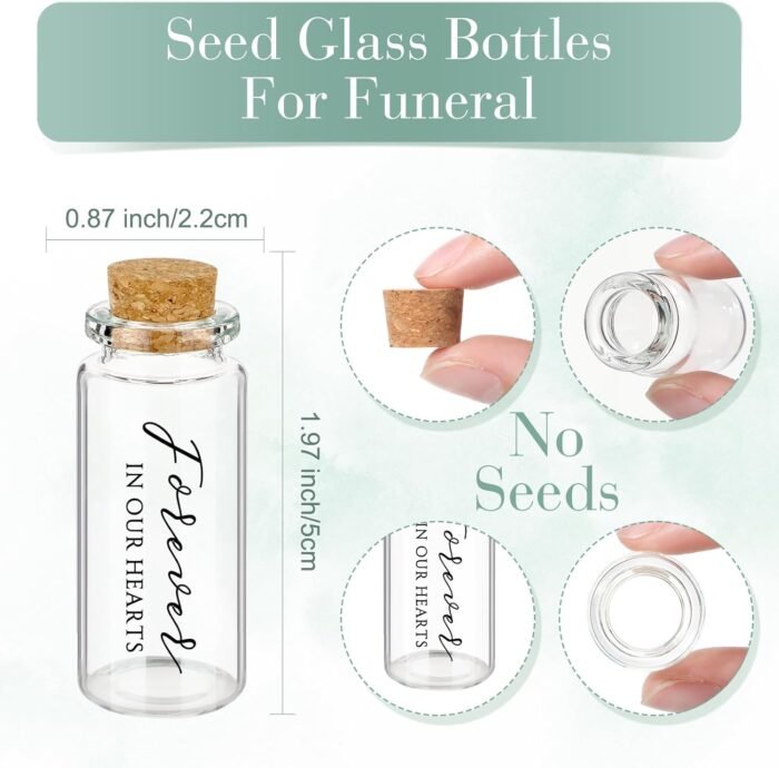 Tanlade 50 Sets Funeral Favors Memorial Seed Big Glass Bottles with Cork Stopper... - Image 3
