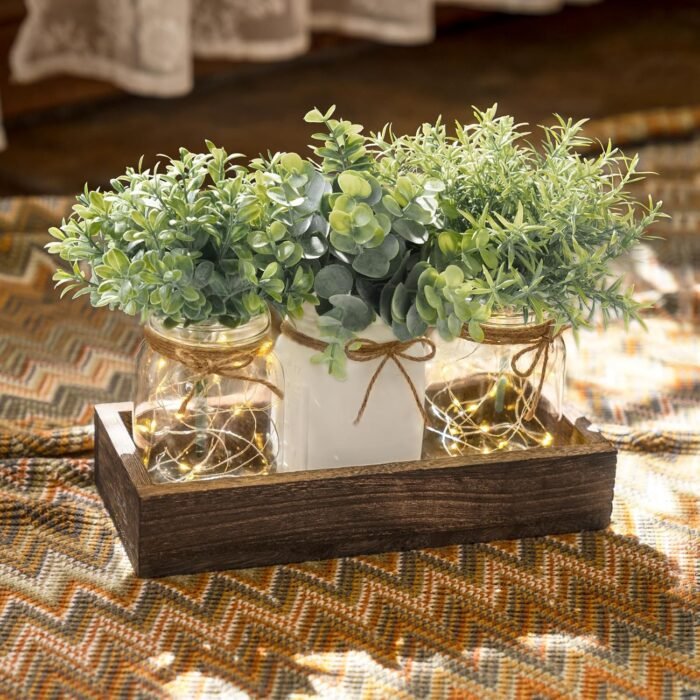Mkono Mason Jar Table Centerpiece for Dining Room Farmhouse Decor with Wood Tray... - Image 4