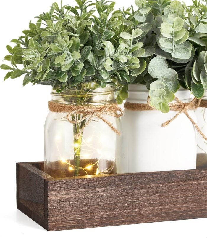 Mkono Mason Jar Table Centerpiece for Dining Room Farmhouse Decor with Wood Tray... - Image 5