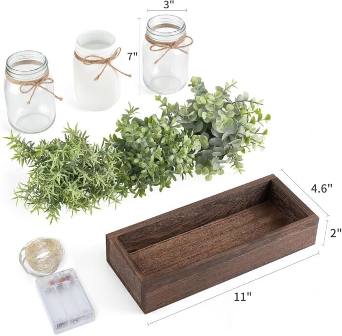 Mkono Mason Jar Table Centerpiece for Dining Room Farmhouse Decor with Wood Tray... - Image 6