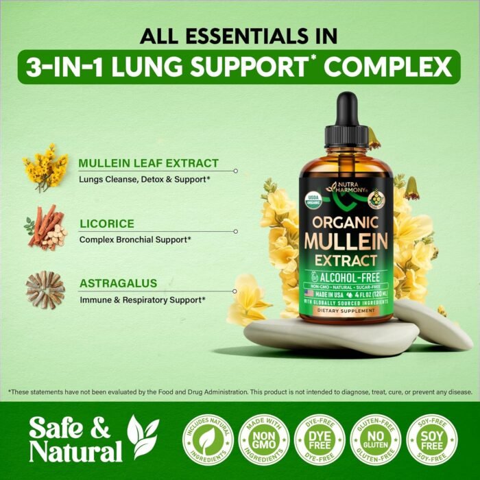 Mullein Drops for Lungs - USDA Organic Liquid - Mullein Leaf Extract Supplement ... - Image 7