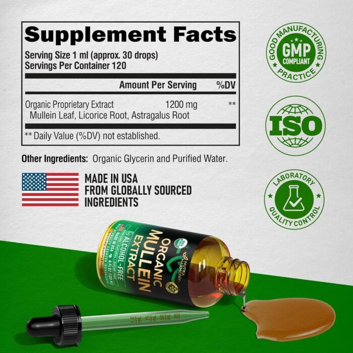 Mullein Drops for Lungs - USDA Organic Liquid - Mullein Leaf Extract Supplement ... - Image 9
