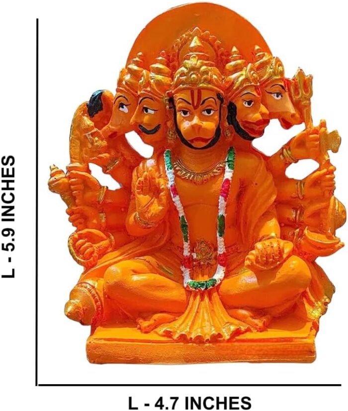 Zig Zag Lord Panchmukhi Hanuman ji Murti/Statue Orange Sankat Mochan Polyresin I... - Image 3