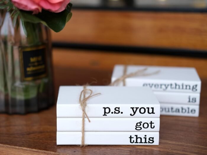 Cute Office Desk Decor, Inspirational Wooden Mini Faux Books for Decoration, Gif... - Image 7