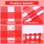 Kesfey Red and White Checkered Tablecloths 3 Packs Red Gingham Plastic Table Clo... - Image 3