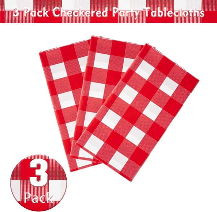 Kesfey Red and White Checkered Tablecloths 3 Packs Red Gingham Plastic Table Clo... - Image 4