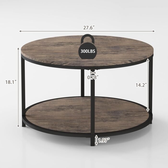 NSdirect Round Coffee Table, 27.5" Small Coffee Table for Living Room,2-Tier Rus... - Image 3