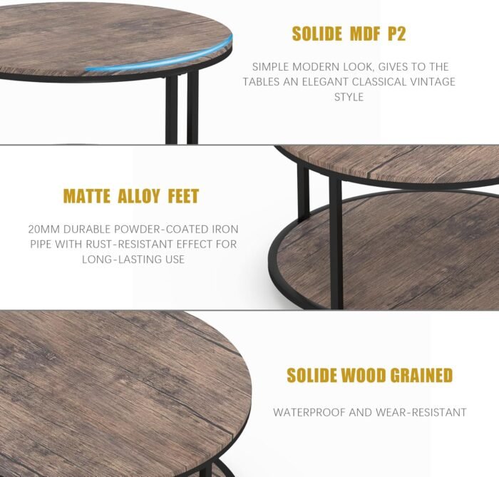 NSdirect Round Coffee Table, 27.5" Small Coffee Table for Living Room,2-Tier Rus... - Image 4