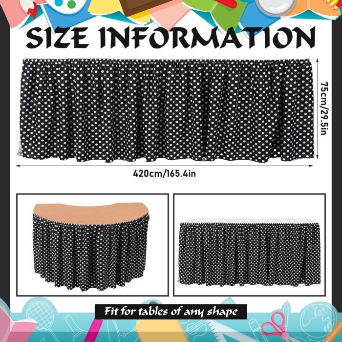 Oudain 14 ft Black and White Polka Dots Table Skirt Cloths for Teacher Desk Boho... - Image 3