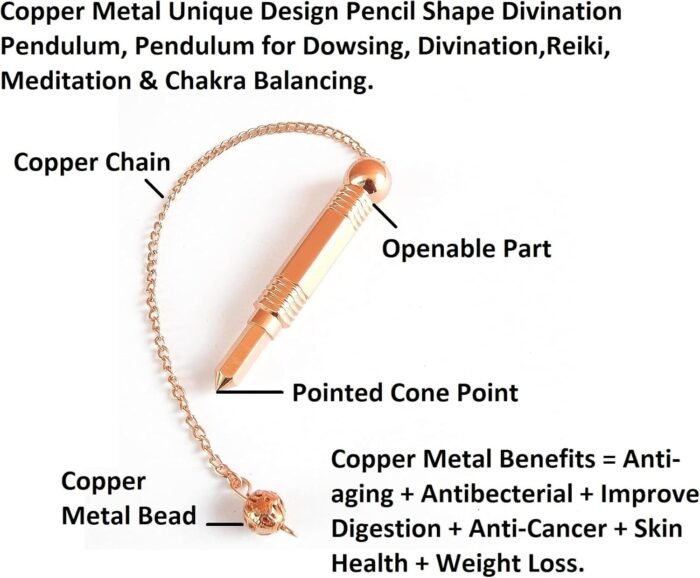 Copper Metal Unique Design Pencil Shape Divination Pendulum, Pendulum for Dowsin... - Image 7