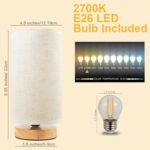 Small Bedside Table Lamp for Bedroom, Minimalist Wood Base & Round Fabric Shade,... - Image 4