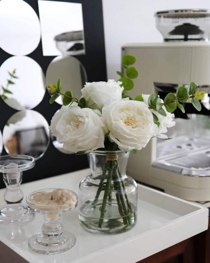 Artificial Flowers with White Roses in Vase, Fix Lifelike Fake Flowers in Vase w... - Image 3