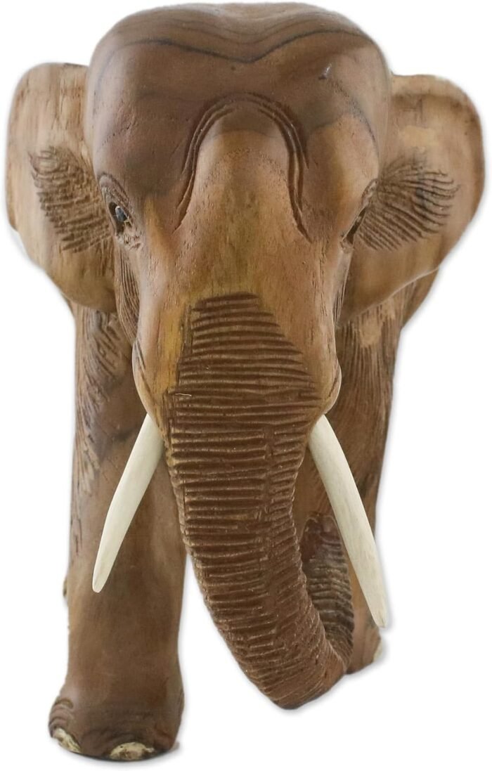 NOVICA Artisan Handmade Teak Wood Sculpture of Rightfacing Elephant from Thailan... - Image 3