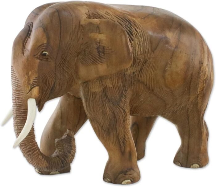 NOVICA Artisan Handmade Teak Wood Sculpture of Rightfacing Elephant from Thailan... - Image 4