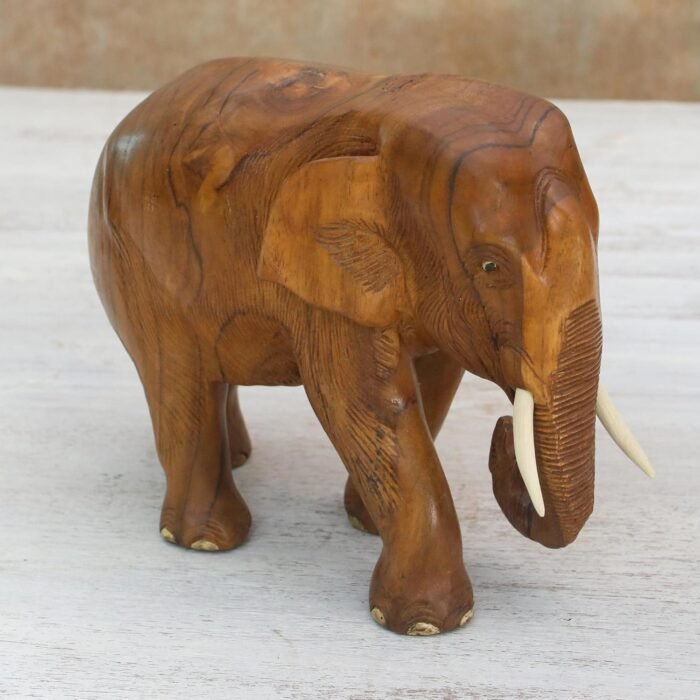 NOVICA Artisan Handmade Teak Wood Sculpture of Rightfacing Elephant from Thailan... - Image 6