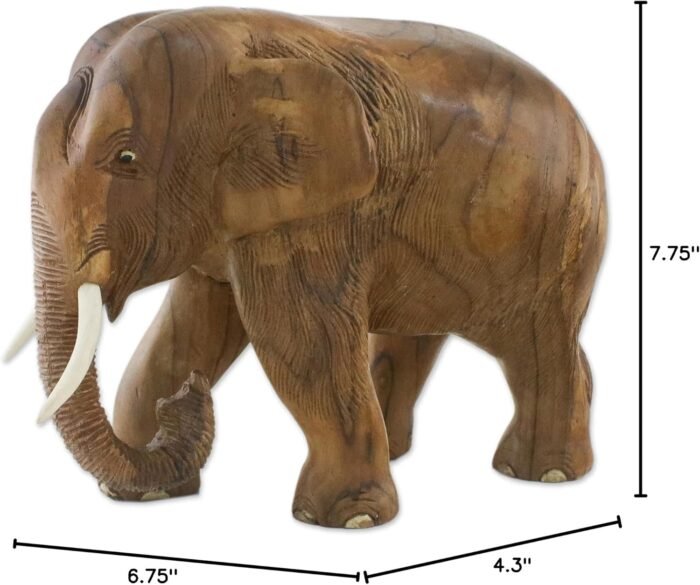 NOVICA Artisan Handmade Teak Wood Sculpture of Rightfacing Elephant from Thailan... - Image 8