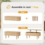 Fluted Lift Top Coffee Table with Hidden Compartment, Fully Assembled Wooden Cen... - Image 4
