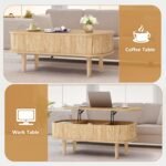 Fluted Lift Top Coffee Table with Hidden Compartment, Fully Assembled Wooden Cen... - Image 5