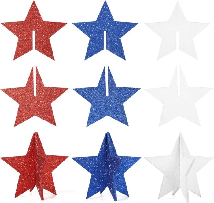 6 Inch Labor Day Decorations Wooden Stars Set, 3D Glitter Star Memorial Day Tier... - Image 9