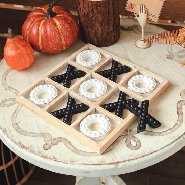 NIKKY HOME Tic Tac Toe Game Coffee Table Decor, 10.6 Inch Rustic Wooden Board, B... - Image 3