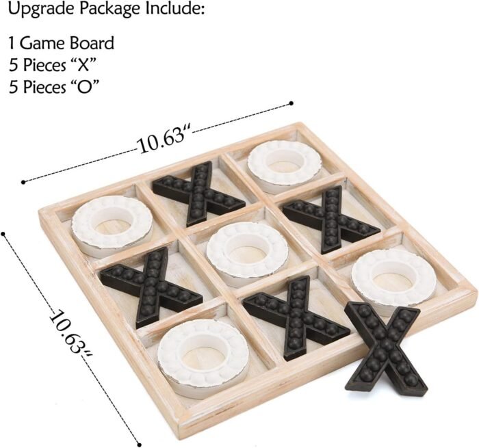 NIKKY HOME Tic Tac Toe Game Coffee Table Decor, 10.6 Inch Rustic Wooden Board, B... - Image 6