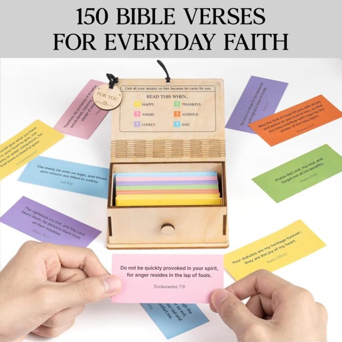 150 Emotion Bible Verse Cards in Wooden Box Handmade, Scripture Prayer Cards for... - Image 3