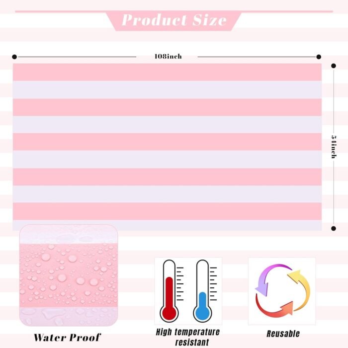 Kesfey 3 Packs Pink and White Vertical Striped Tablecloth 54 x 108 Inch Pink Str... - Image 3