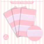 Kesfey 3 Packs Pink and White Vertical Striped Tablecloth 54 x 108 Inch Pink Str... - Image 4