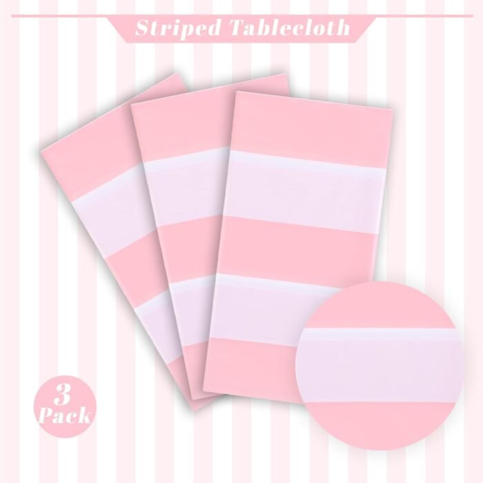 Kesfey 3 Packs Pink and White Vertical Striped Tablecloth 54 x 108 Inch Pink Str... - Image 4