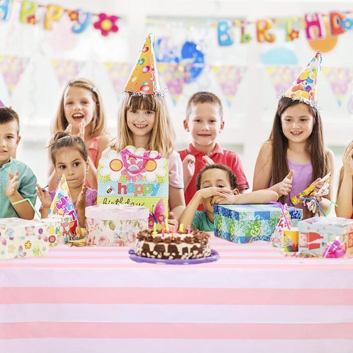 Kesfey 3 Packs Pink and White Vertical Striped Tablecloth 54 x 108 Inch Pink Str... - Image 7