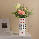 Dice Vase White Ceramic Vase for Home Decor, 8 Inch Unique Flower Vase，Black and... - Image 3