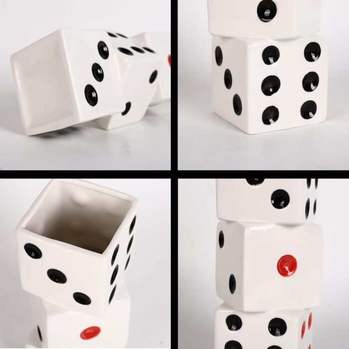 Dice Vase White Ceramic Vase for Home Decor, 8 Inch Unique Flower Vase，Black and... - Image 5
