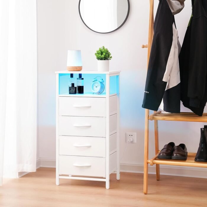 Yoobure Night Stand - LED White Nightstand with Charging Station, Bedside Table ... - Image 3