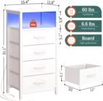 Yoobure Night Stand - LED White Nightstand with Charging Station, Bedside Table ... - Image 4