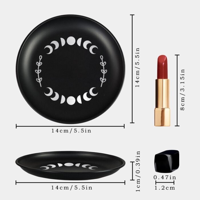 5.5inch Small Ring Jewelry Dish, Metal Trinket Ring Tray, Moon Phase Printed Hol... - Image 3