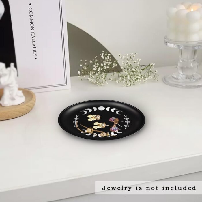 5.5inch Small Ring Jewelry Dish, Metal Trinket Ring Tray, Moon Phase Printed Hol... - Image 4