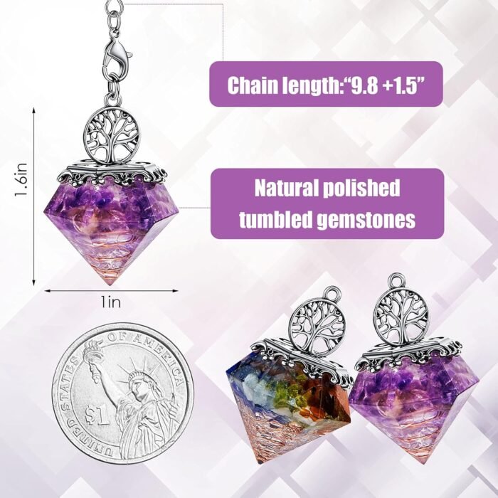 Hicarer 2 Pieces 7 Chakra Crystal Pendulum for Divination Natural Crystal Amethy... - Image 3