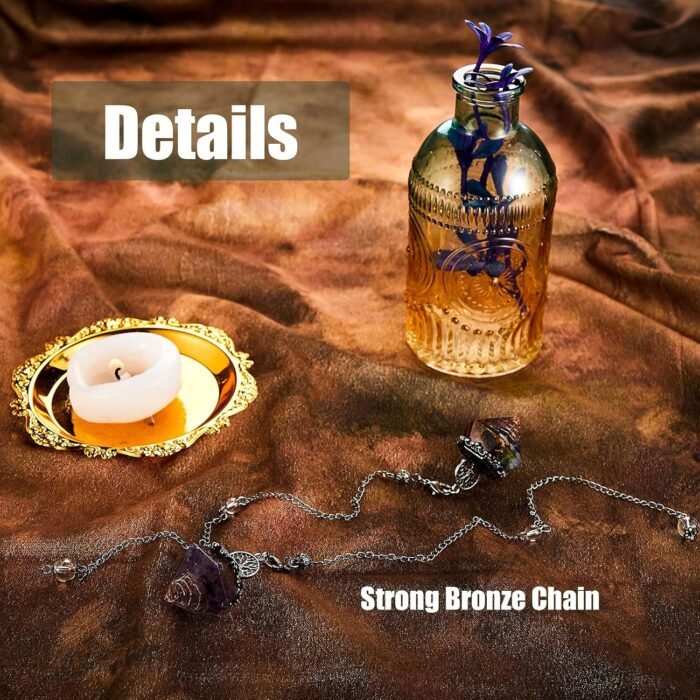 Hicarer 2 Pieces 7 Chakra Crystal Pendulum for Divination Natural Crystal Amethy... - Image 4