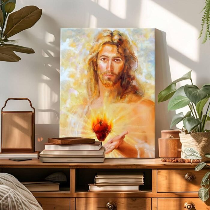 Jesus Canvas Wall Art Decor Framed Painting - 8X10 inch Sacred Heart of Jesus Ca... - Image 8