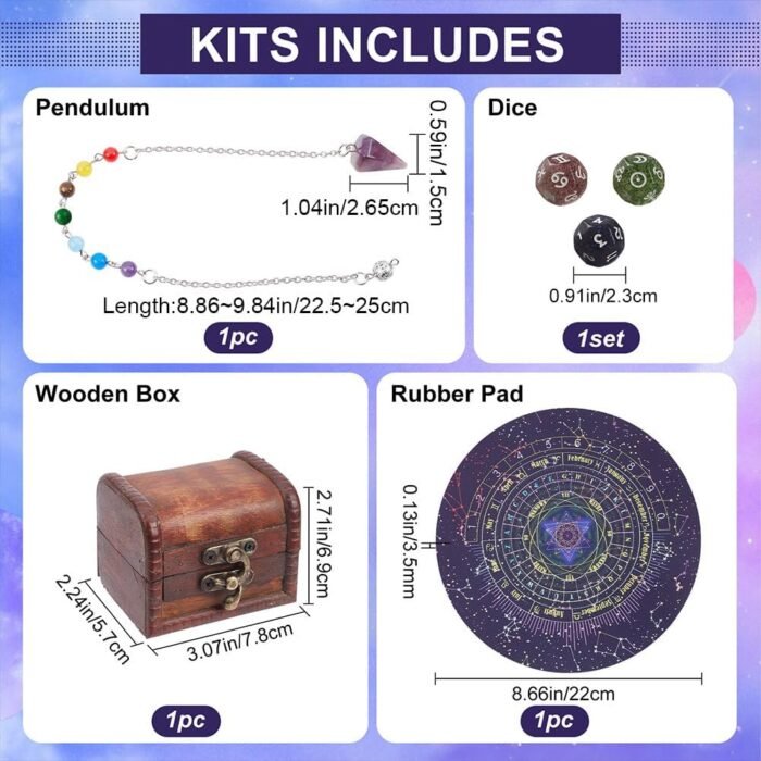 CREATCABIN Tarot Astrology Dice Pendulum Board Set Tarot Astrological Dice Chakr... - Image 3