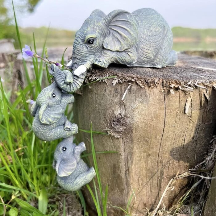 TIED RIBBONS Elephant Mother and Two Babies Hanging Ornament Figurines Animal St... - Image 7