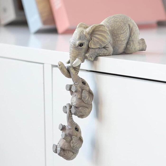 TIED RIBBONS Elephant Mother and Two Babies Hanging Ornament Figurines Animal St... - Image 8